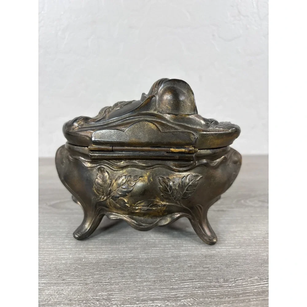 Vintage Rogers 66 Silver Plated Jewelry Box Art Nouveau Rose Footed Trinket Case
